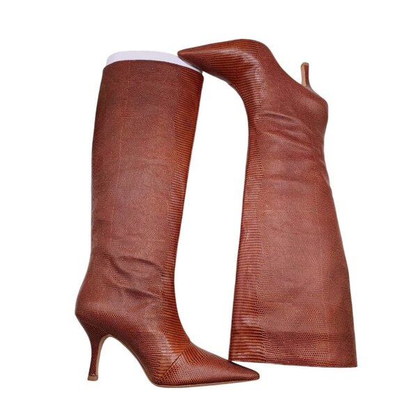 Loeffler Randall Whitney Kitten Heel Boots Knee High Toffee Brown Leather Size 8 - Picture 6 of 9
